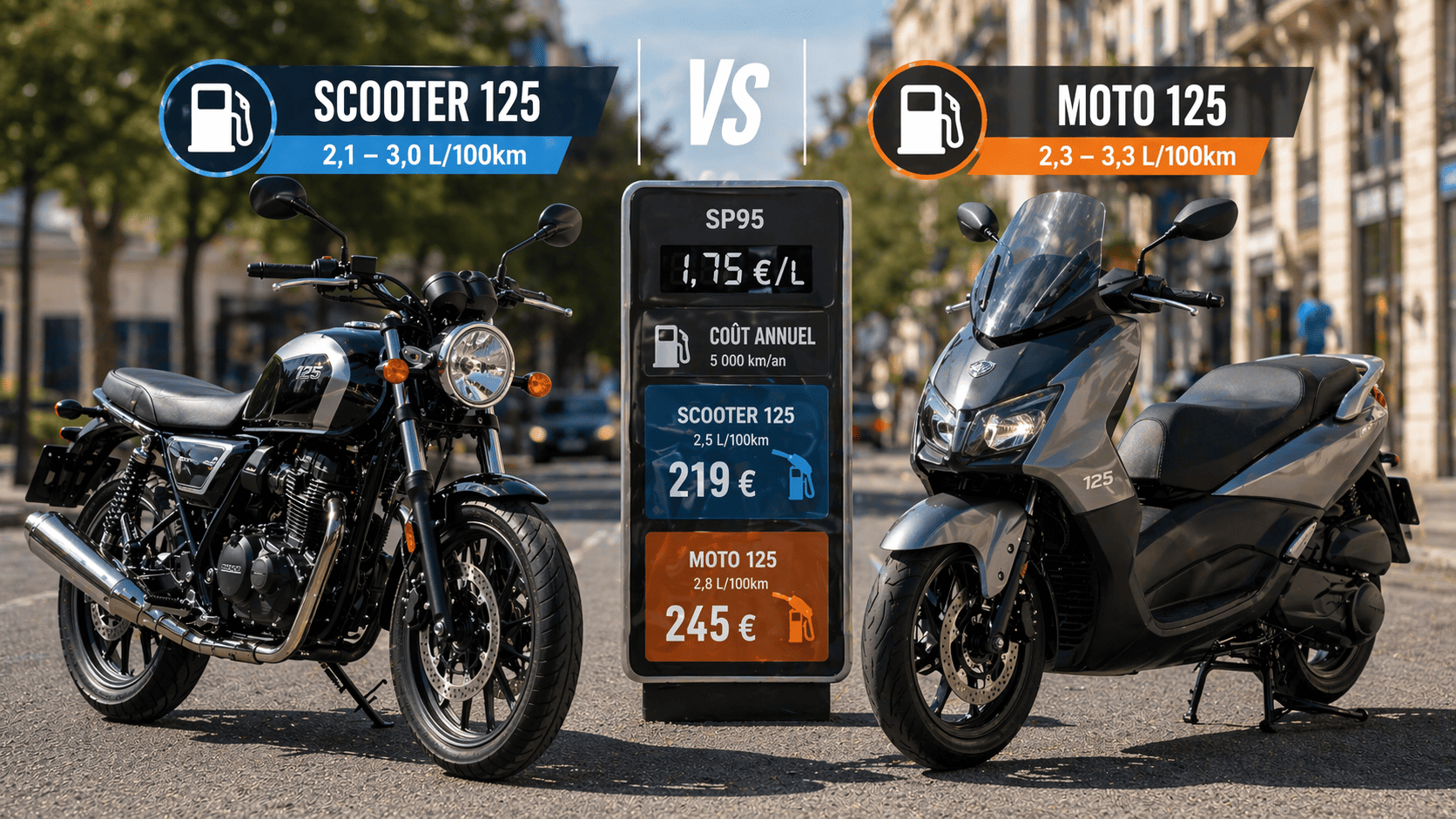 Moto 125 vs scooter 125 : lequel consomme le moins ?